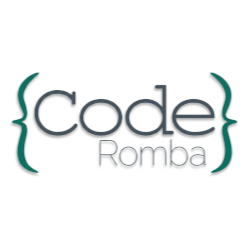 CodeRomba logo — the word Code inside curly braces above the word Romba